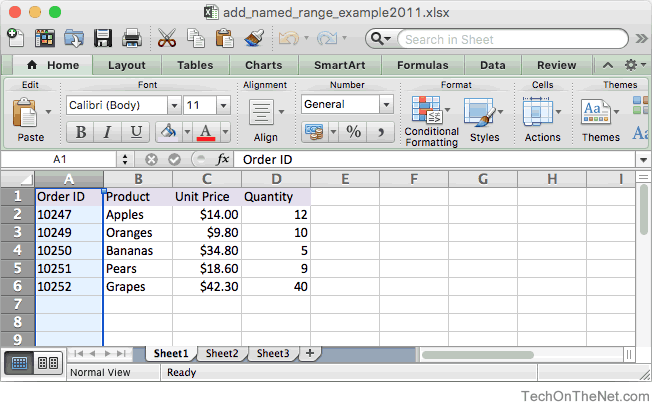 calling names in excel for mac